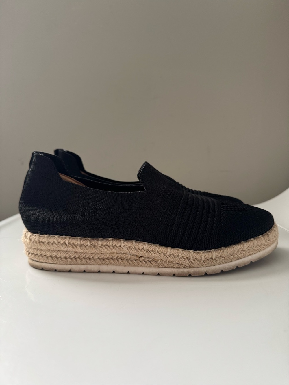 Adrienne Vittadini Black Slip-On Espadrille Platform Sneakers